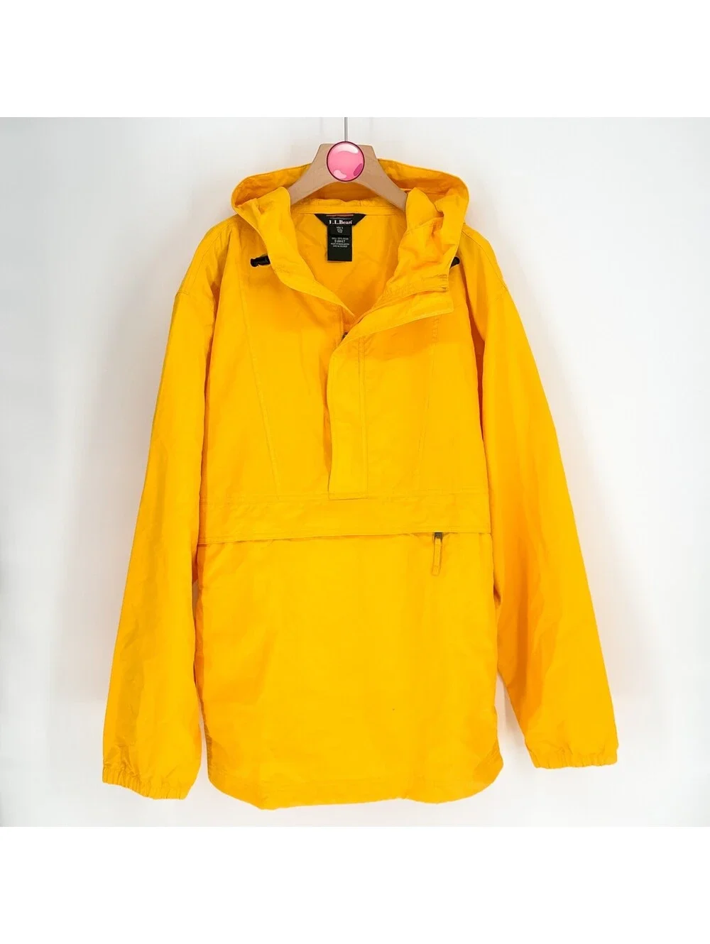 LL Bean Vintage Anorak Windbreaker Yellow Hooded Parka Outdoor USA Mens XXL